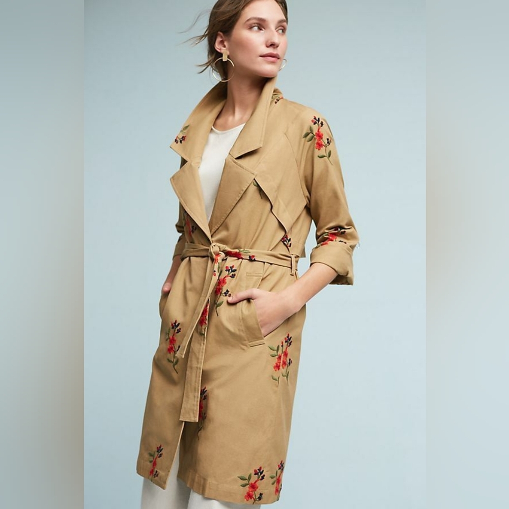 Anthropologie Embroidered Trench Coat